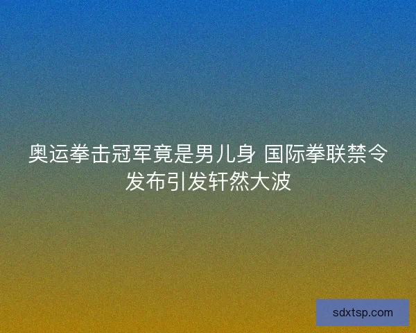 奥运拳击冠军竟是男儿身 国际拳联禁令发布引发轩然大波